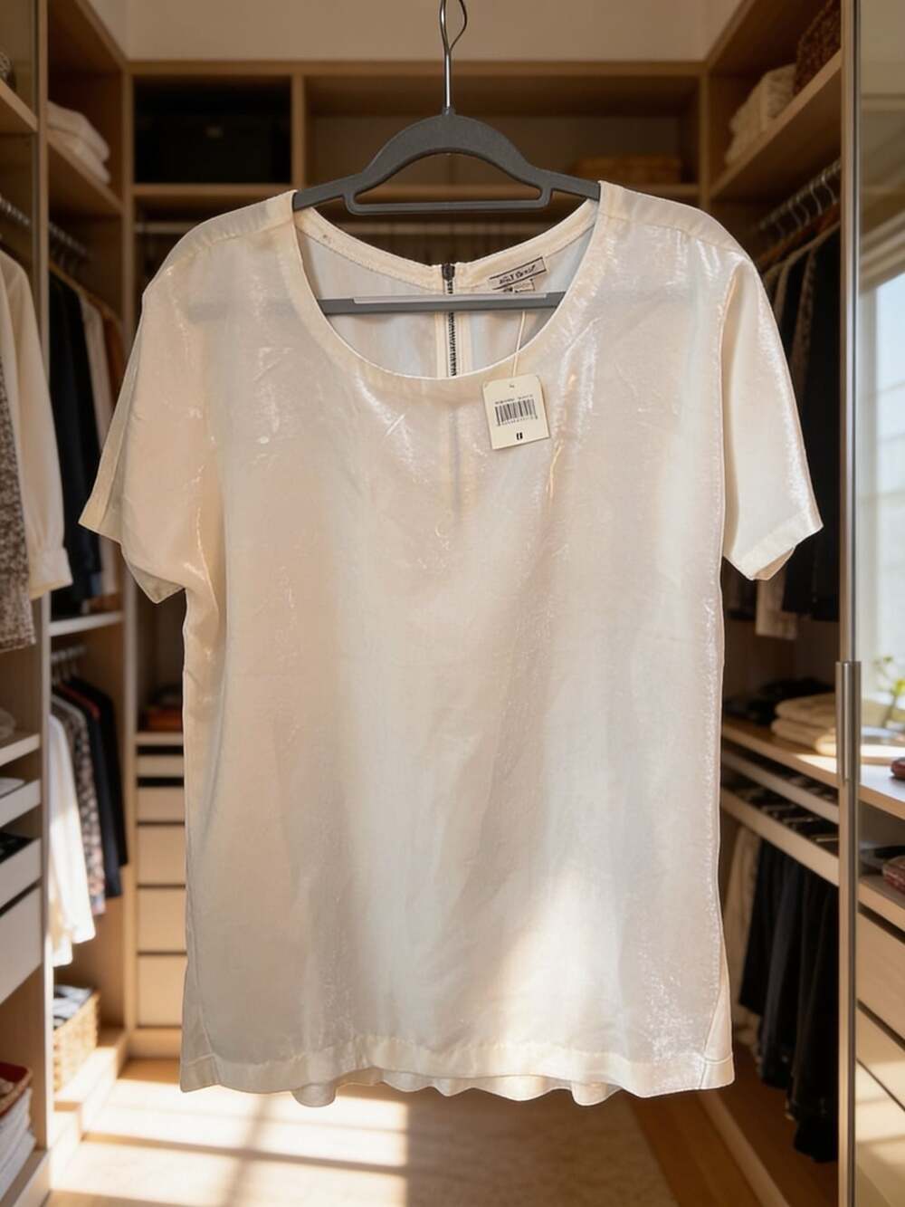 Lucky Brand White Velvet Short Sleeve Top Size M